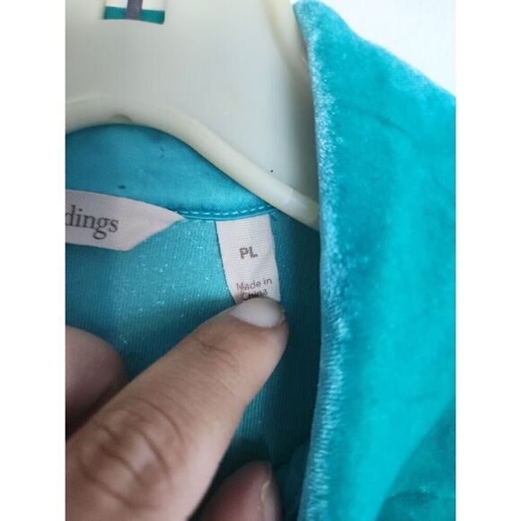 Soft Surroundings Blue Green Teal Velvet Button Down Blouse size Large Petite - Picture 7 of 7